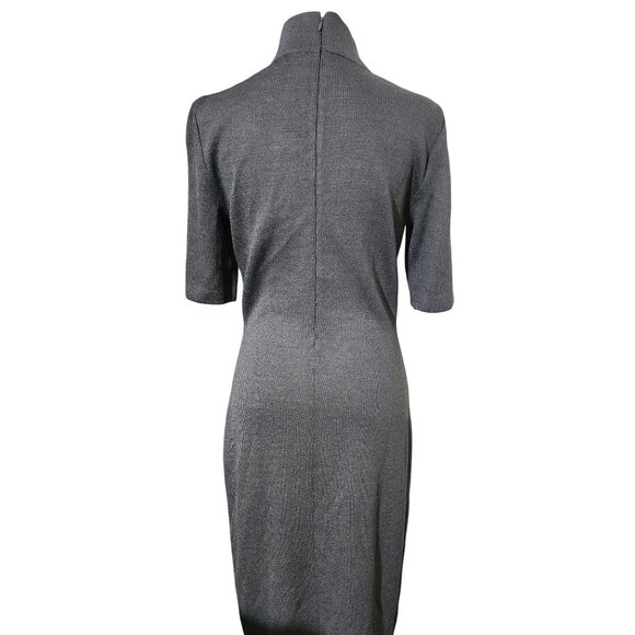 St. John Gray Knit Mock Neck Short Sleeve Dress Size 4 Back Zipper Closure Time - Picture 3 of 8